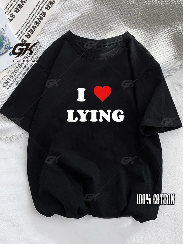 I Love Lying Grunge Women T Shirt Girl Graphic Printed Fashion Cotton T Shirt Harajuku Streewear Clothes Causal Female Y2K Tees