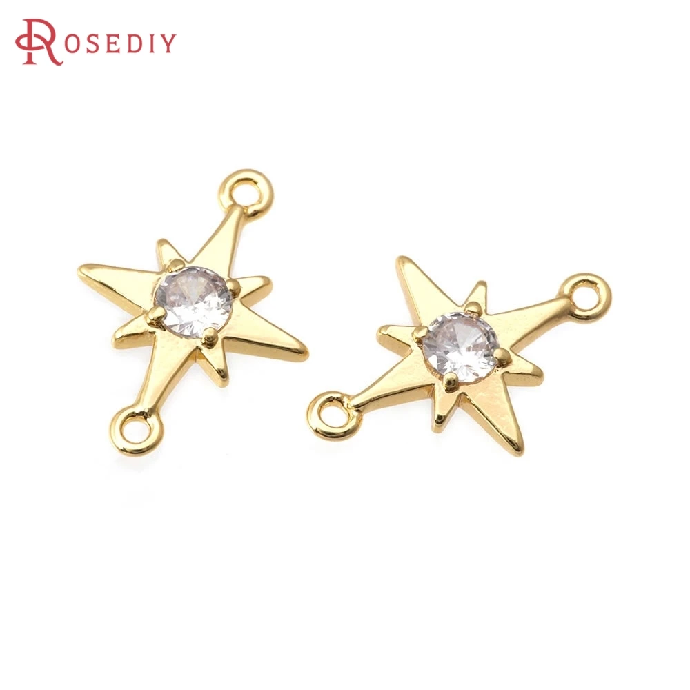 

4PCS 18K Gold Color Brass and Zircon 2 Holes Star Connect Charms Pendants High Quality Diy Necklace Earrings Making Accessories