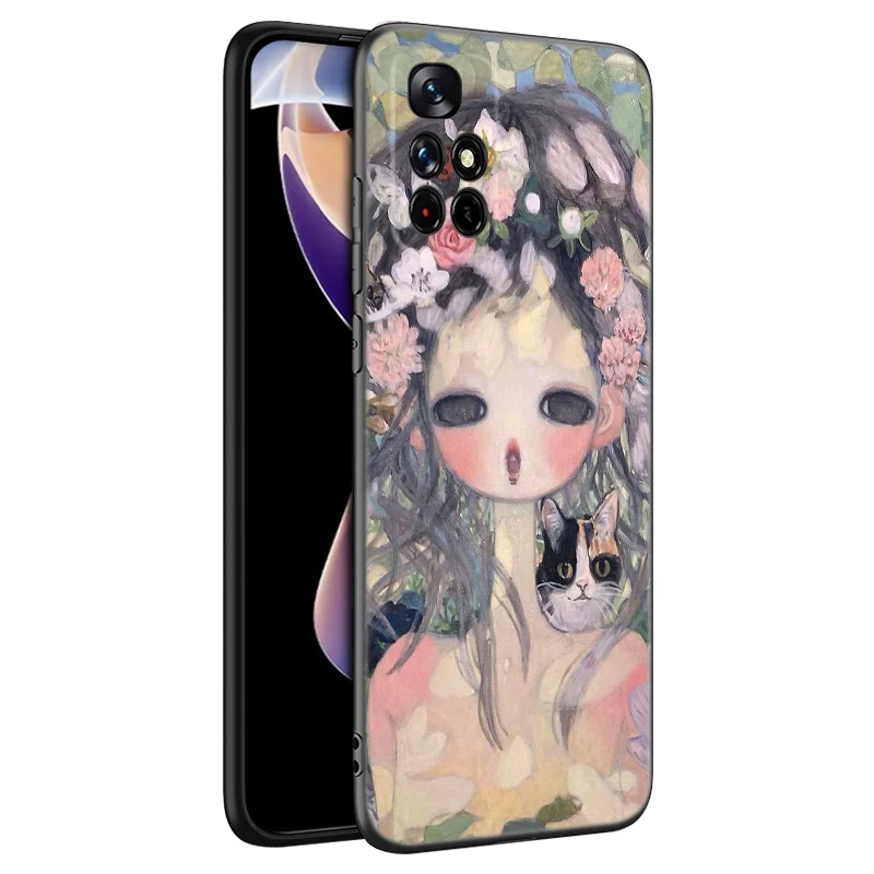 Aya Takano Art Black Silicone Phone Case For Xiaomi Redmi Note 10 11 11S 12 12R 13 13R Pro 12S 4G 11T 5G Plus 10S