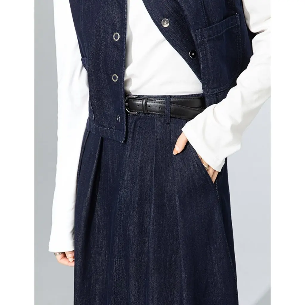 

Xinge Women's Denim Skirt And Waistcoat Set Spring Hong Kong Style Overlapping Leisure Two-Piece Suit