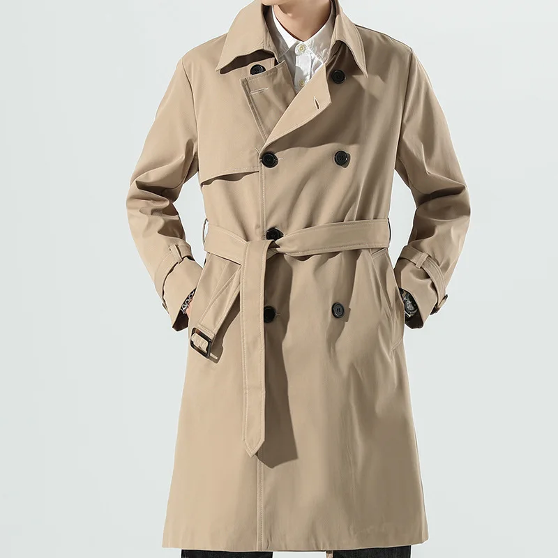 

Loose Fit Men's Long Coat Autumn New Sle Pure Color Large Size Korean Version Trendy Youth Outerwear Single Button Closure