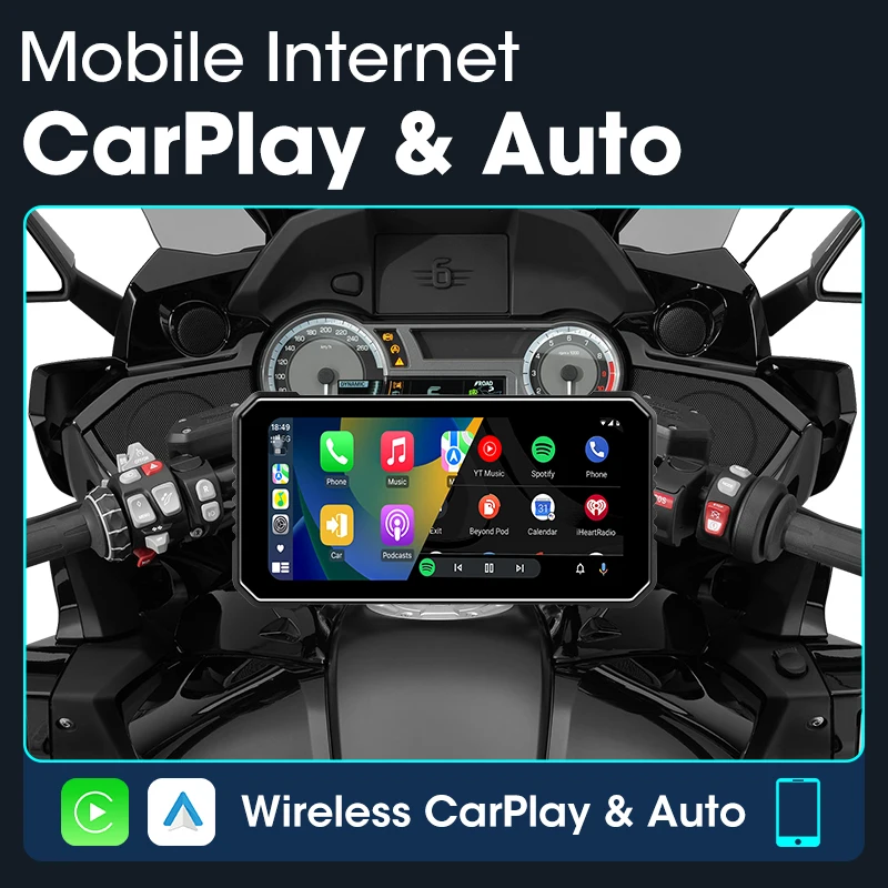 Vtopek portátil 6.25 polegadas 4k len motocicleta dvr sem fio carplay android tela de exibição automática navegação gps para monitor moto