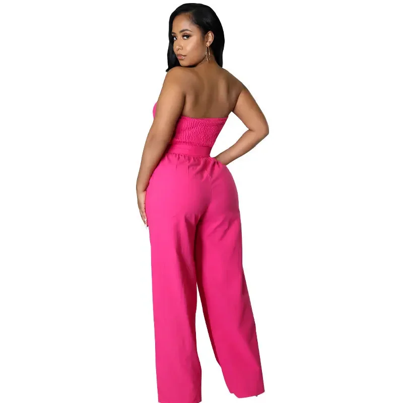 Zomer Dames Lange Jumpsuit Chiffon Jumpsuits Met Hoge Taille Voor Dames, Effen Casual Losse Dunne Mouwloze Broek Met Wijde Pijpen