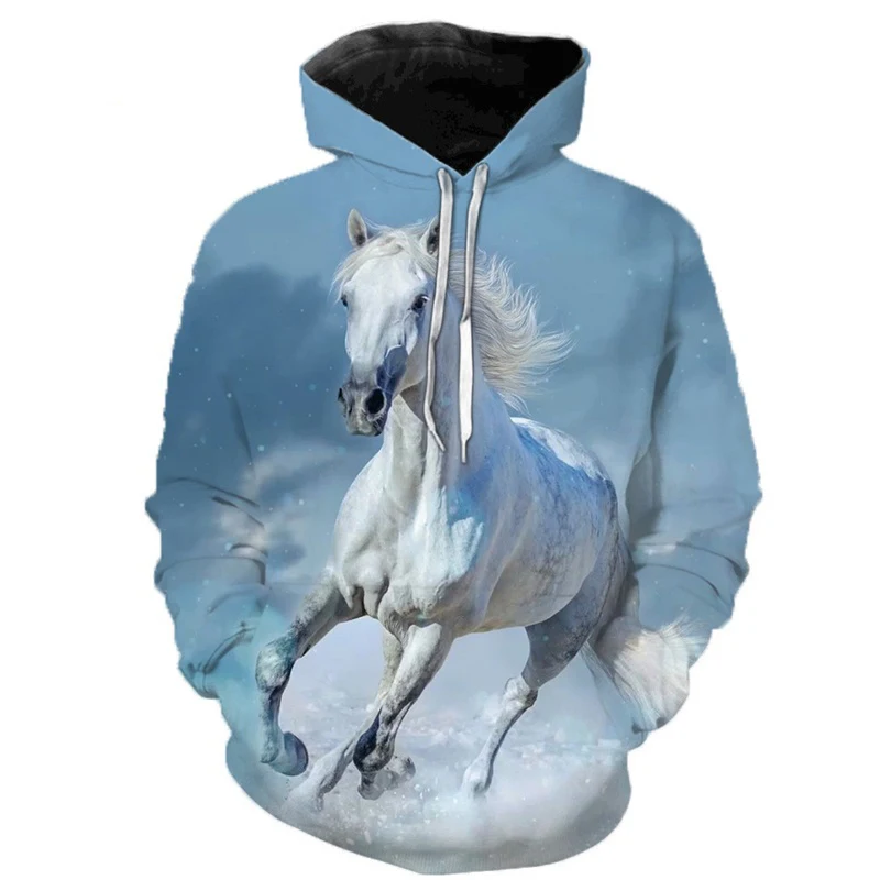 

2023 Men Women White Horse Animal Plus Size Pullover Hoodies Fashion Casual 3D Long Sleeve Hoodies Unisex Cool Sweatshirt Coat