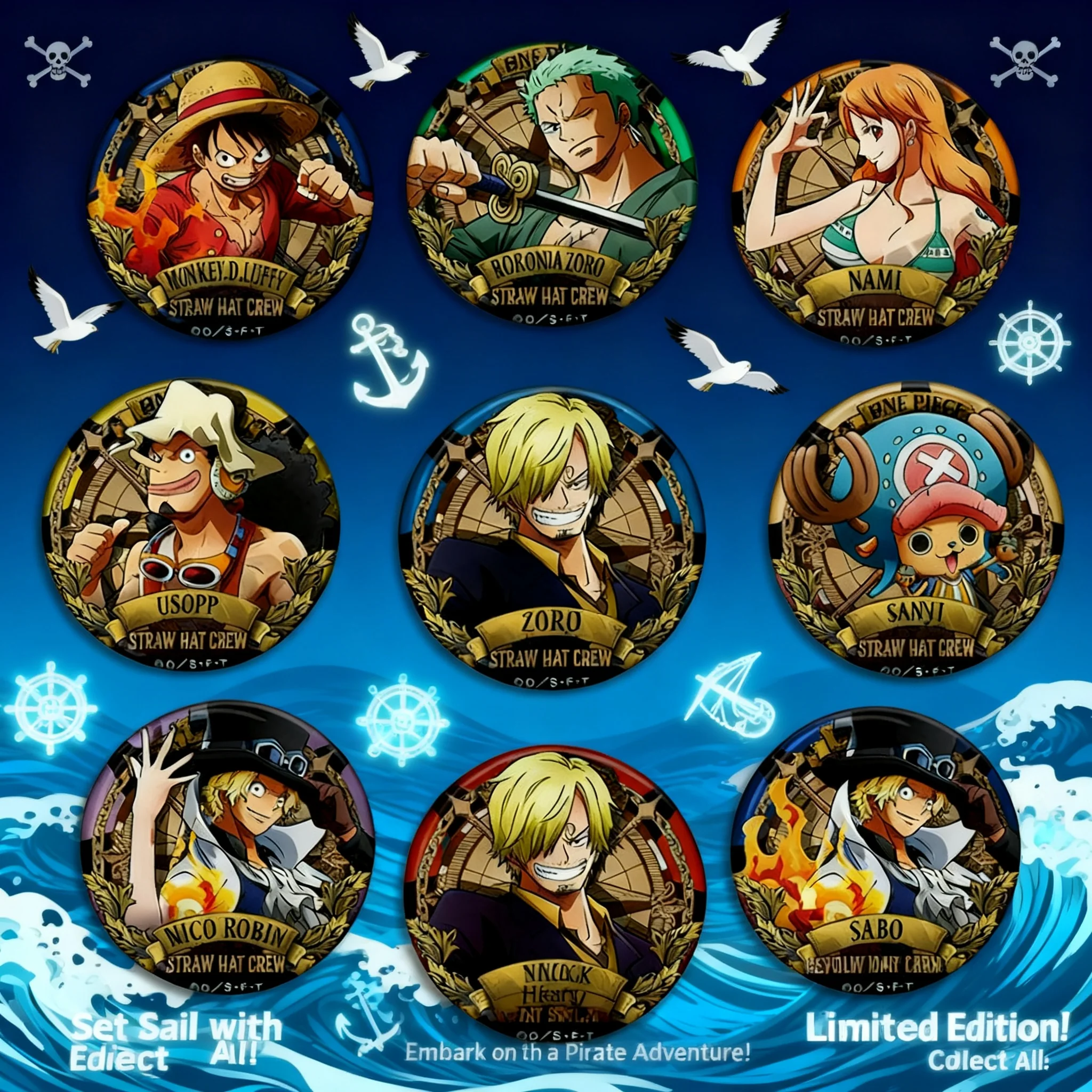 

Luffy Zoro Sanji Revolutionary Army Series Anime Badge Pin One Piece Brooch Merchandise Accessories