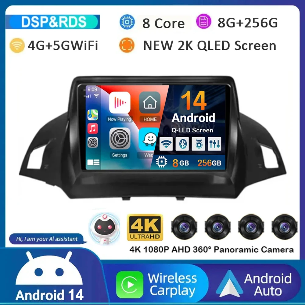 Android 14 Carplay Auto For Ford Kuga Escape 2013 2014 2015 2016 Car Radio Multimedia Video Player GPS Stereo 4G WIFI Head Unit