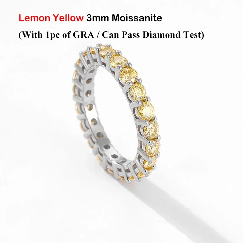 EWYA Luxury 2.2cttw 3mm Green Violet Moissanite Full Eternity Ring For Women S925 Silver Pass Diamond Test Wedding Band Rings