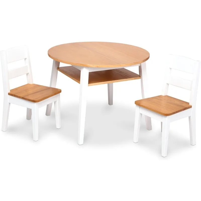 Wooden Round Table & 2 Chairs - Playroom Kids Furniture, Toddler & Kids Activity Furniture Set