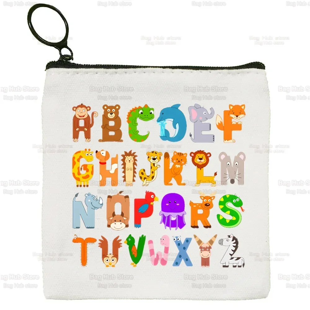 Coloring Alphabet 26 English Key Storage Bag Card Cartoon Coin Canvas Coin Purse Canvas Small Square Bag