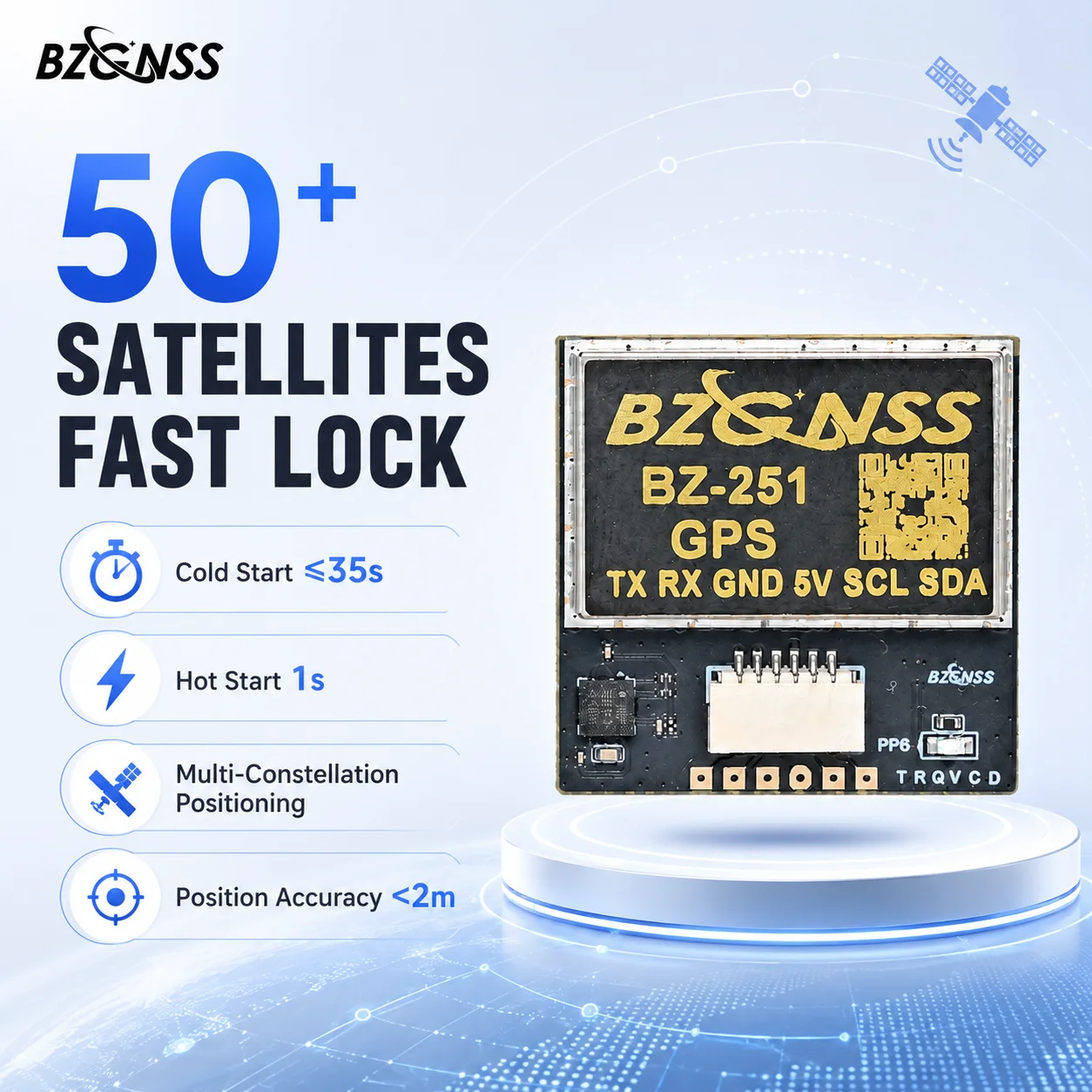 BZGNSS BZ-251 Drone GPS Module With Compass 10Hz UART I2C Ceramic Antenna For INAV Fixed Wing RC Airplane Navigation 72 Channels view 2