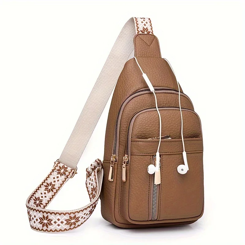 Multifunctional Retro Chic PU Soft Leather Crossbody Bag Multiple Zippered Pockets Versatile for Leisure and Sports