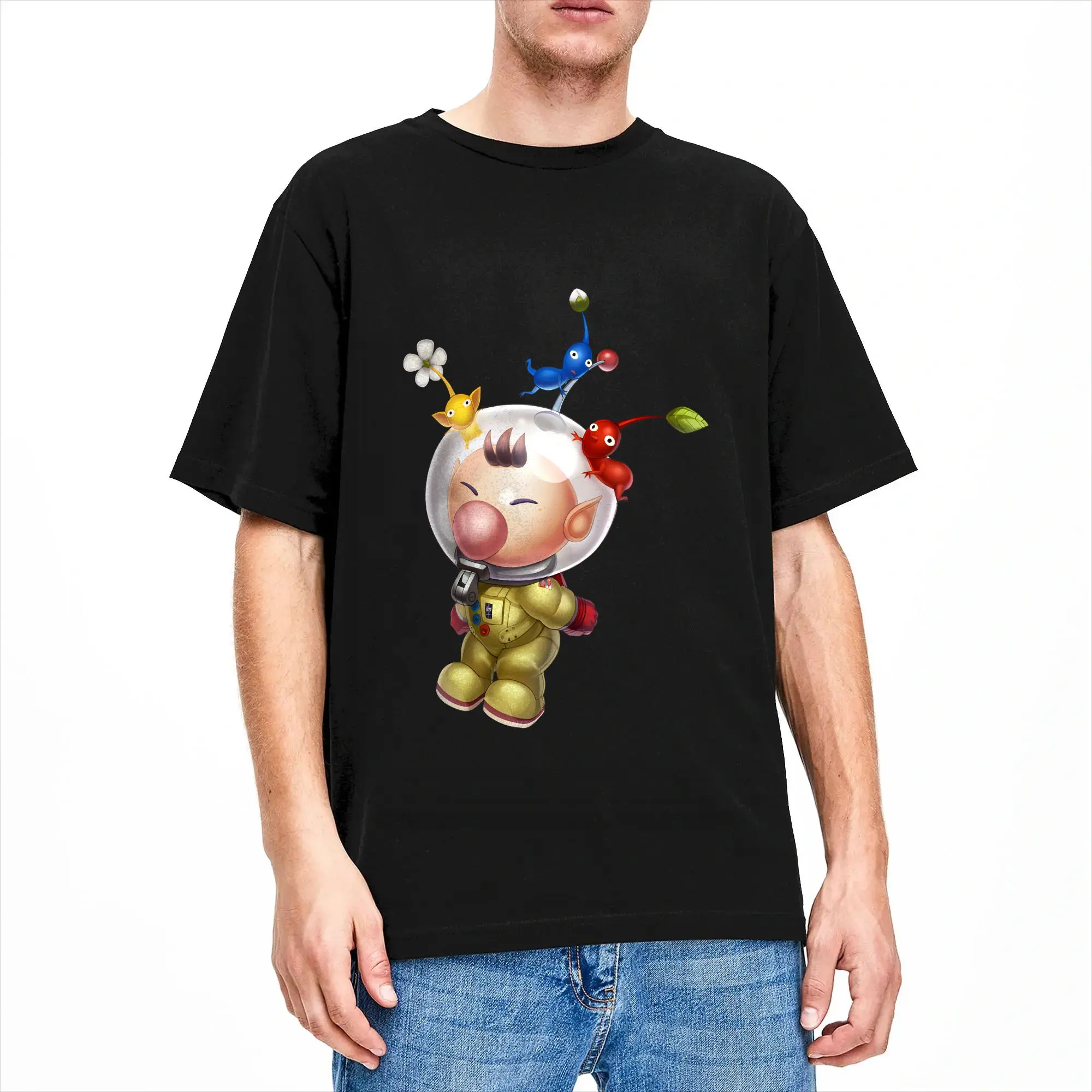 Cute T-Shirt Summer Pikmins Hipster T Shirts 100% Cotton Round Neck Plus Size Clothes Short Sleeve Y2K Basic Tops