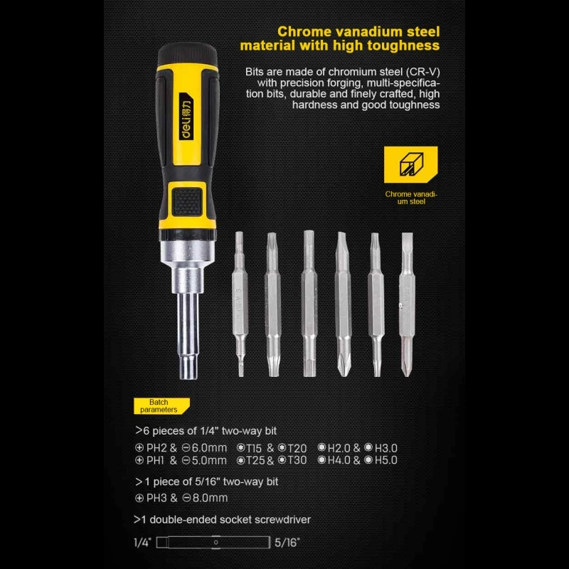 6 in 1 Phillips/Slotted Ratchet Screwdriver Kit Magnetic Bits Mini Screw Driver CR-V Dual Purpose Screw-driving Tools