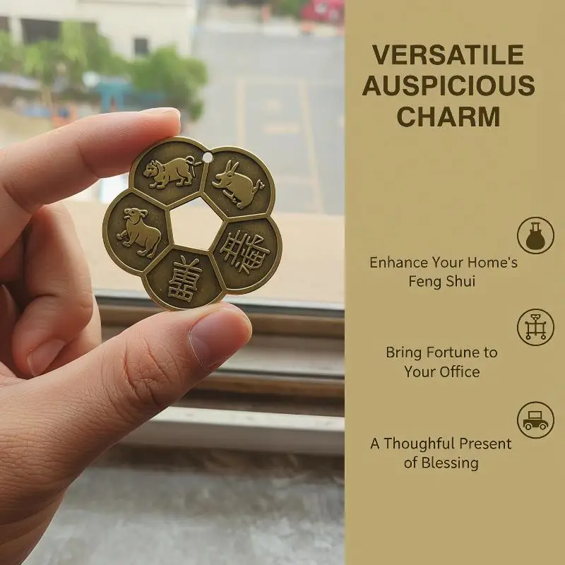 1Pcs Ancient Chinese Luck Coin for Prosperity and Longevity Feng Shui Copper Wealth Symbol