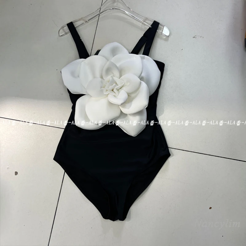 

2024 Spring and Summer New Popular Seaside Holiday Three-Dimensional Flower Sleeveless Jumpsuit Swimsuit for Women Sexy Camisole