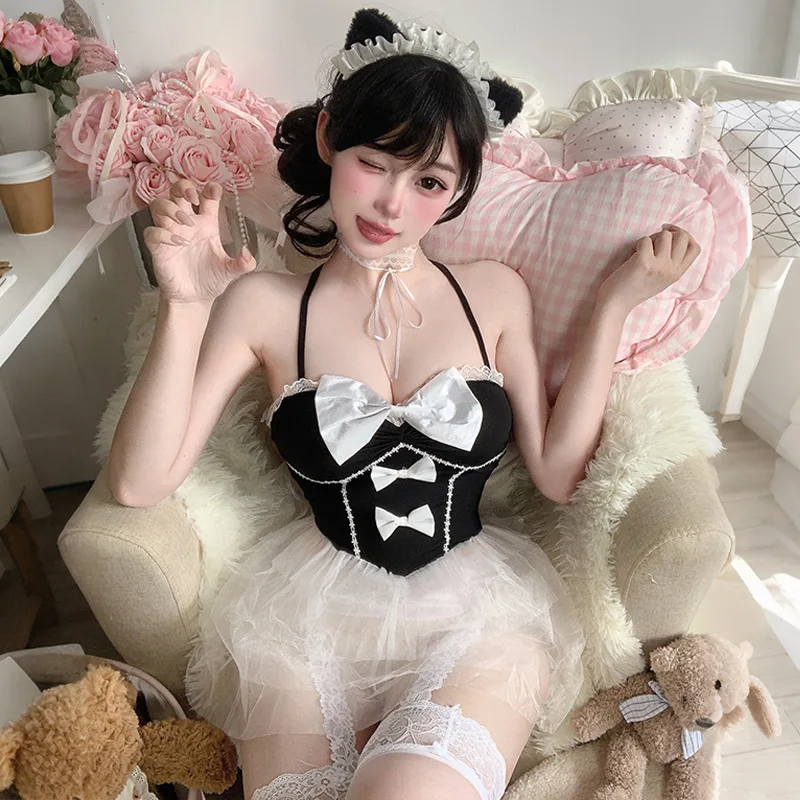 

Sexy Skirt Women's Fashion Erotic Bride Roleplay Wedding Dress Bow Halter Lace Anime Cosplay Cat Girl Costumes Cute Maid Outfit