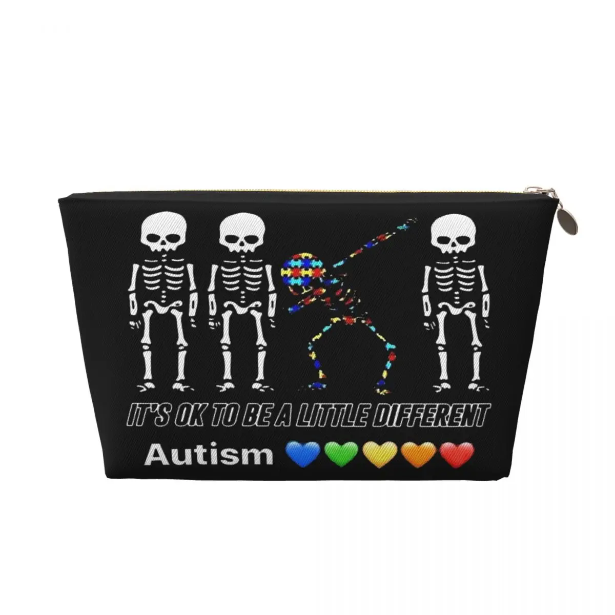 Custom Dare To Be Yourself Skeleton Dabbing Autism Awareness Travel Toiletry Bag for Women Makeup Cosmetic Bag Beauty Storage