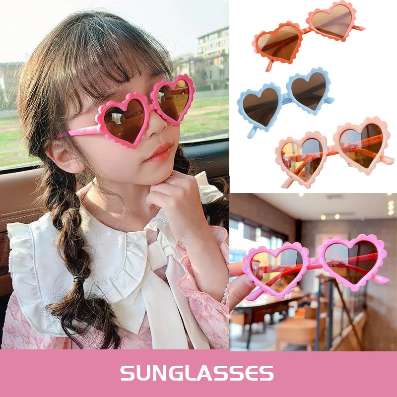 Lunettes de soleil en forme de cœur pour enfants de 3 à 10 ans, protection UV 400, accessoire amusant pour filles