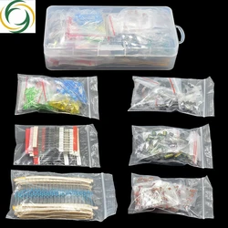 Kits de Componentes Electrónicos, Kit de Surtido de Resistencias de Película Metálica, Diodos LED, Condensadores Electrolíticos, Juego de Transistores Cerámicos