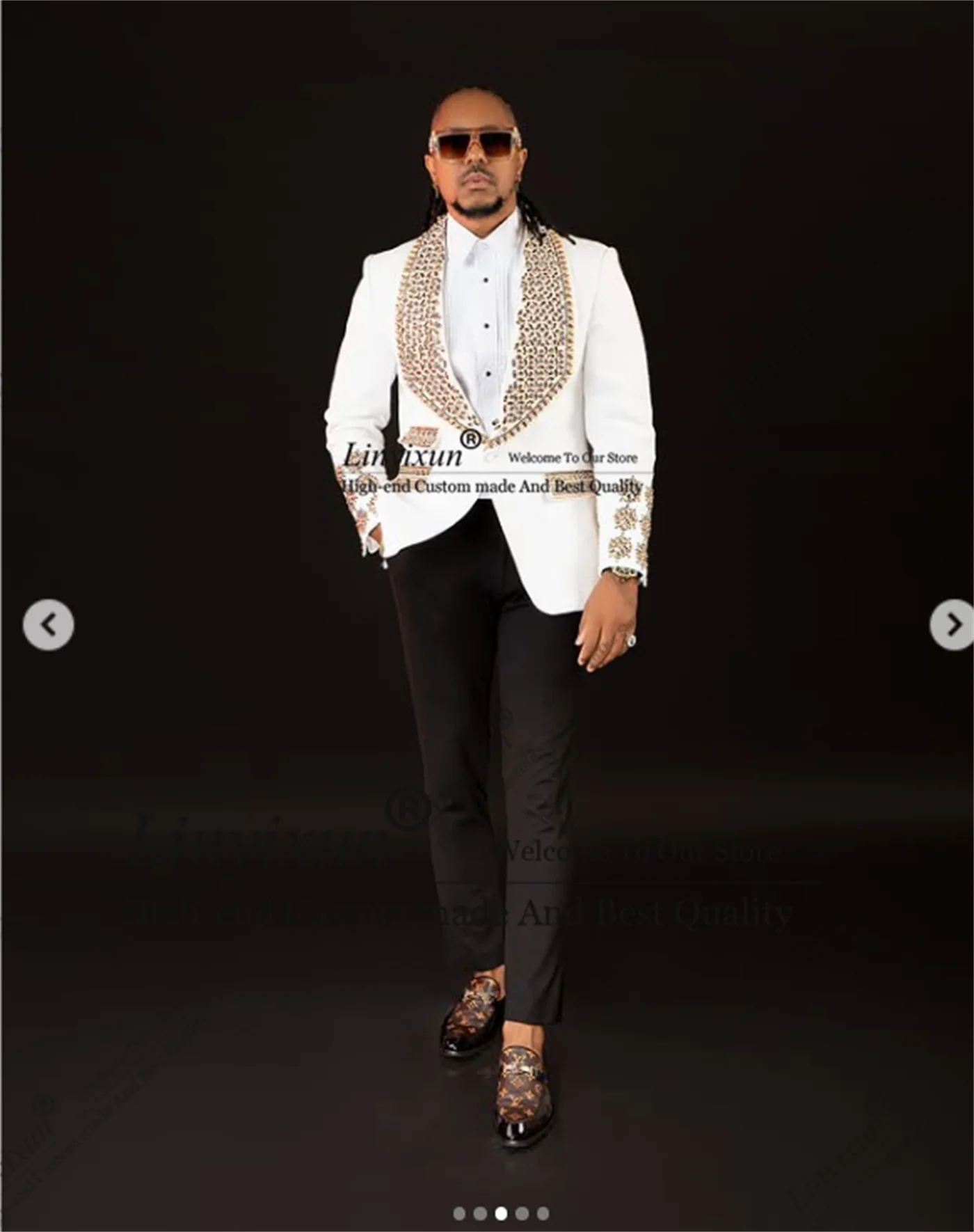 Handsome Beaded Crystals Men Suits Customized Male Prom Party Blazer 2 Pieces Sets Groom Wedding Tuxedos Slim Fit ropa hombre
