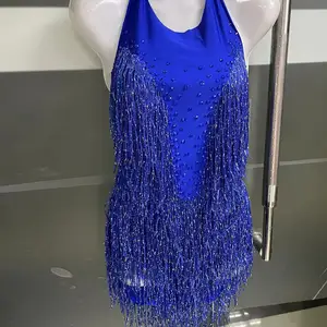 مثير لامع حجر الراين زي للنساء الأحمر شرابة المرحلة الملابس أنثى المغنية الأداء زي الرقص اللباس حزب بار جديد أفضل 6 ملابس مغني عرض مبيعا - رقم 5