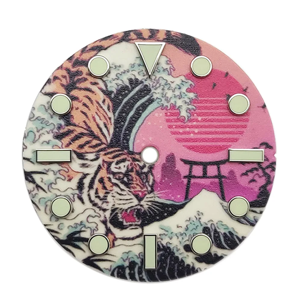 2025 العلامة التجارية الجديدة ساعة الطلب 28.5 مللي متر كامل الأخضر مضيئة الهاتفي ل NH35 NH36 التلقائي ساعة يد تعمل بالحركة اكسسوارات