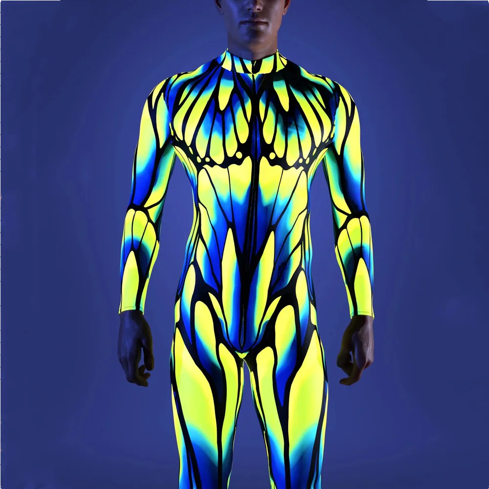 فراشة الهيكل العظمي 3D الطباعة الرقمية ارتداءها زي هالوين تنكري رجل ضغط بذلة الجوارب