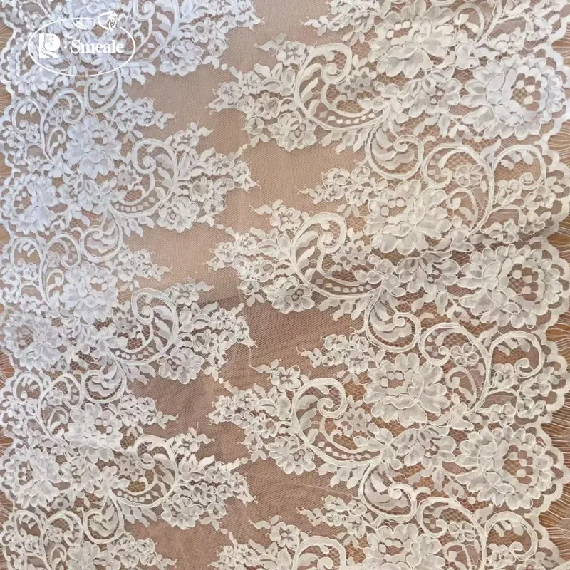 300 cm x 61 cm. Kordelstickerei-Wimpernspitzenbesatz. Großer Blumenspitzenstoff. Couture Braut Hochzeit DIY Nähzubehör – Detail 6