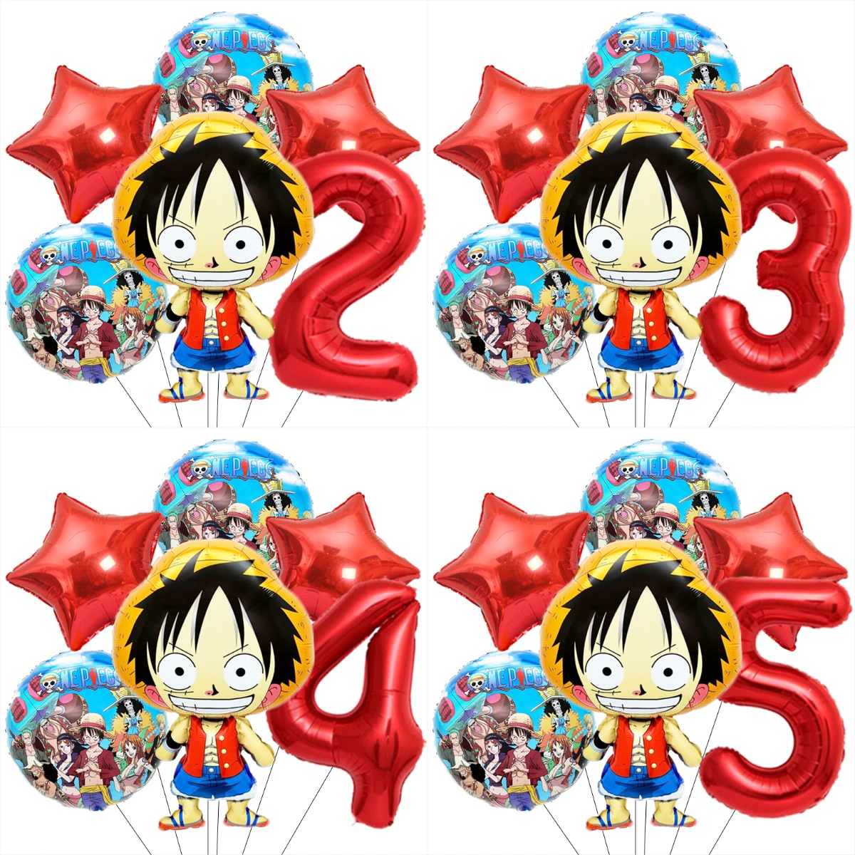 

6pcs/set One Piece Luffy Birthday Balloons Set Foil Balloon Number Balloon Birthday Party Supplies Decorative Baby Shower Gift