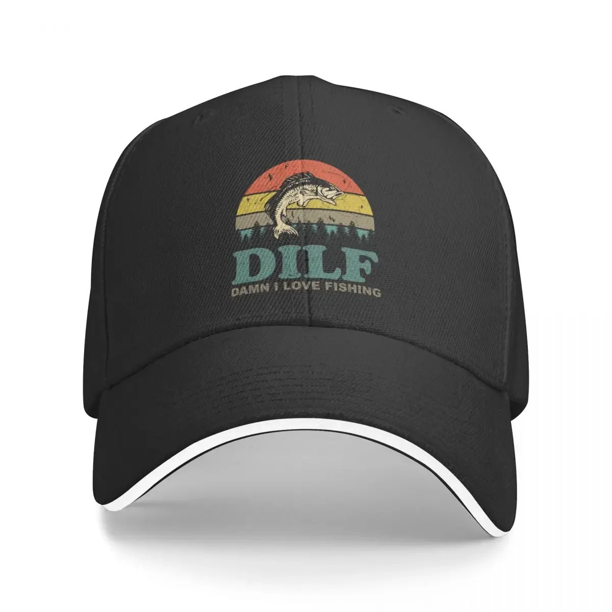 

DILF Damn I Love Fishing Retro Vintage Sunset Funny Fishing Gift Baseball Cap Golf Hat Anime Golf Hat Man For Women Men's