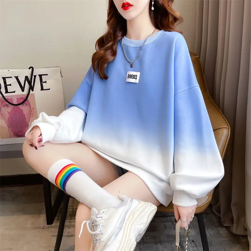 Spring Autumn New Gradual Color Loose Fashion Hoodies Sweatshirts Long Sleeve O-neck Casual Pullovers Korean Y2K Women Clothing