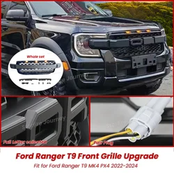 Raptor Front Grille For FORD RANGER 2022-2024 T9  MK4 PX4 High Version XLT WILDTRAK SPORT Grill with Led Light Upgrade Body Kits