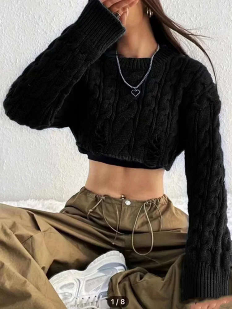 Nova moda sexy pulôveres curtos camisola de malha feminina outono inverno manga longa o pescoço blusas femininas streetwear topos