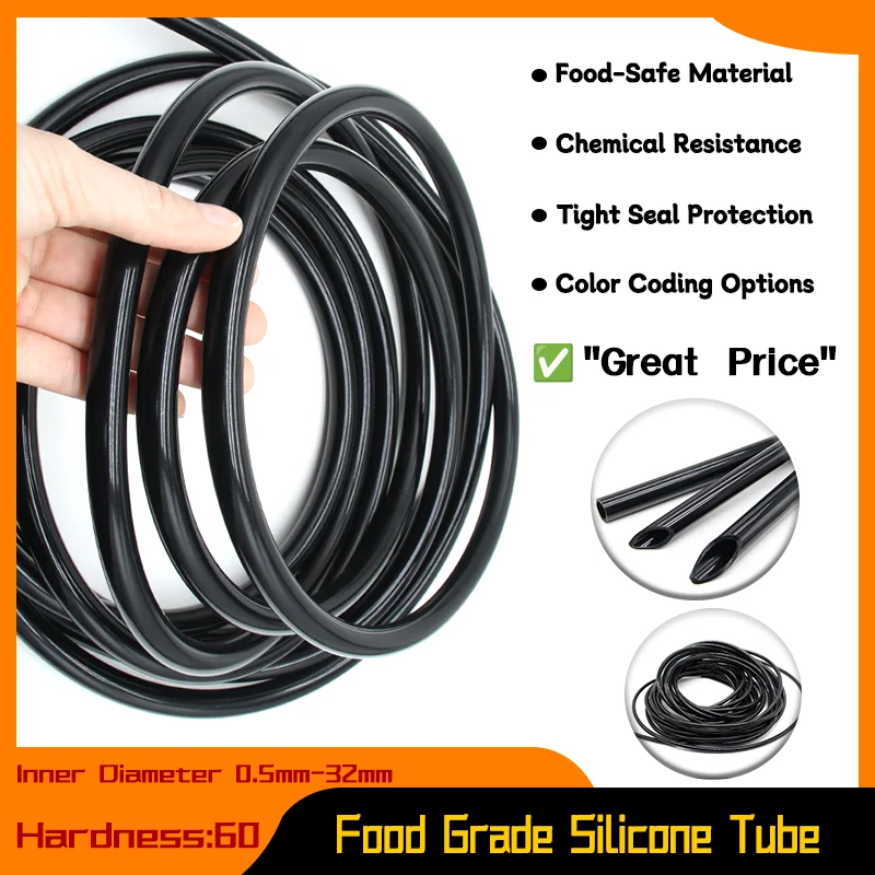 

Silicone Tube ID 0.5mm ~ 32mm Food Grade Tasteless High Temperature Resistant Flexible Drink Water Pipe Garden Hose 1~10M Black