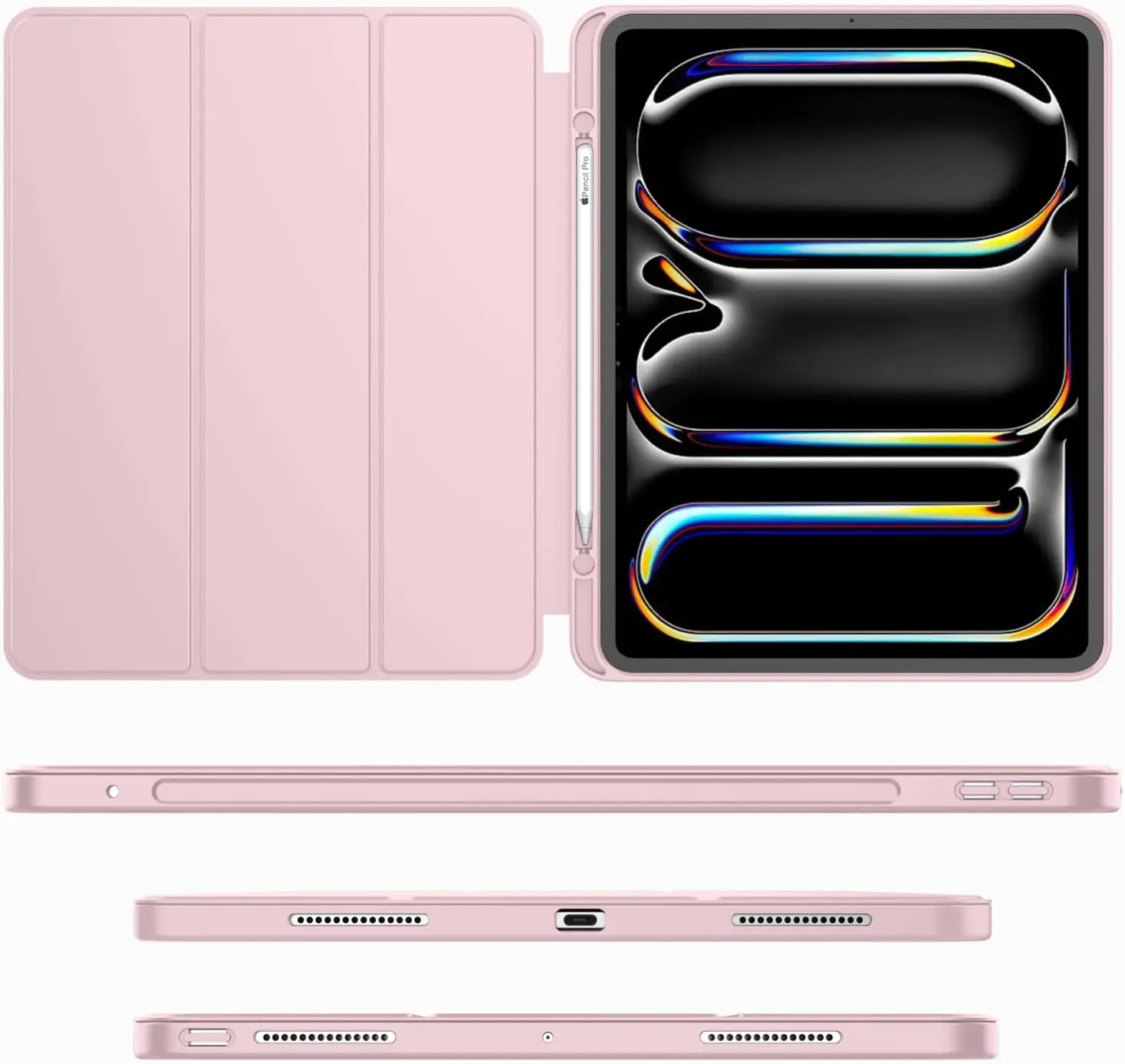

for iPad Pro 11 Inch Case M4 2024 (5th Generation) with Pencil Holder,Trifold Stand Smart Case Soft TPU Back, Auto Wake/Sleep