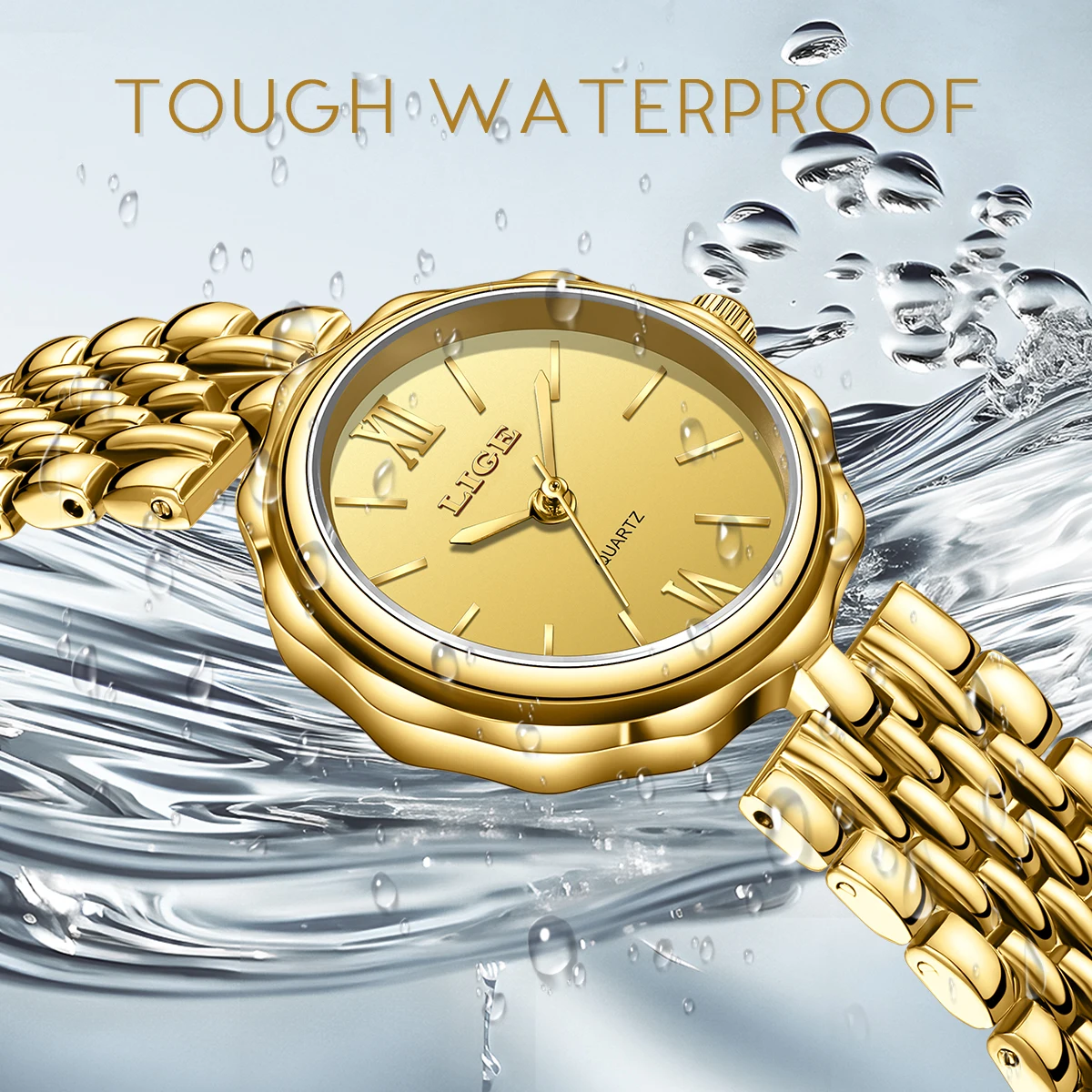 LIGE модные золотые женские часы, роскошные женские часы из нержавеющей стали, маленький циферблат, элегантный женский кварцевый браслет, наручные часы + коробка