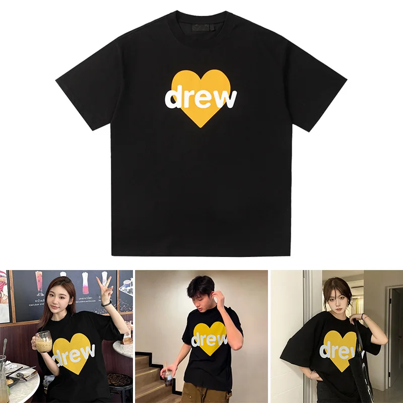 درو هاوس جودة عالية وصول جديد القلب مبتسم الصيف 100% القطن فضفاضة تناسب الرجال زوجين قصيرة الأكمام تي شيرت الإضافية #1