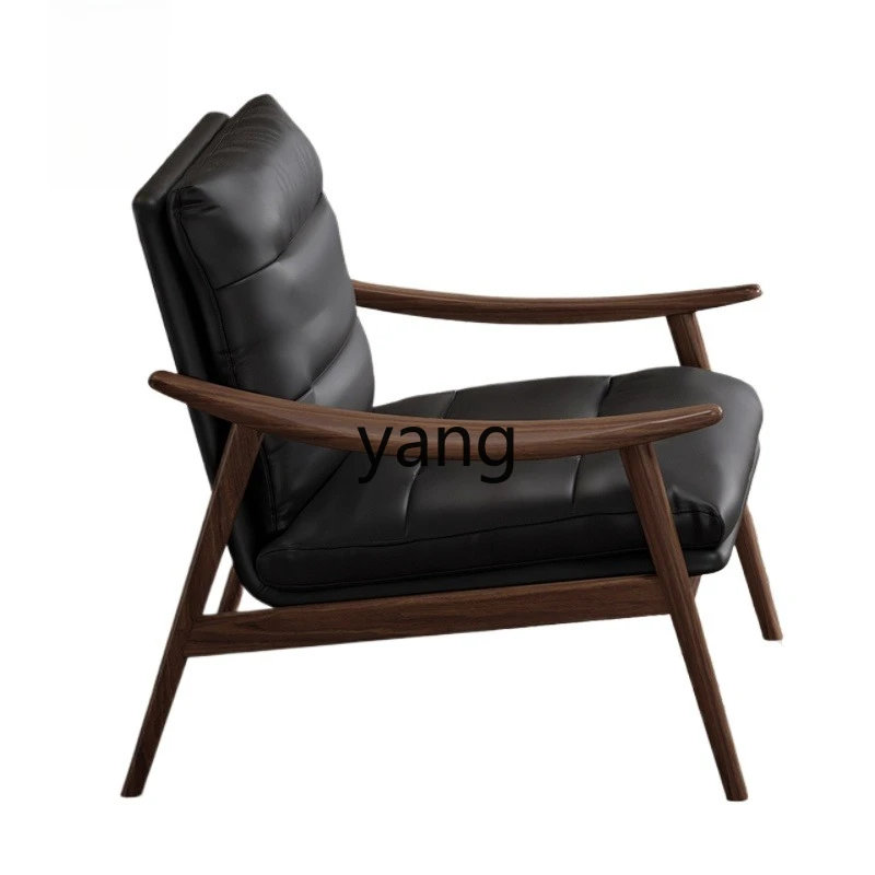 

LT solid wood leisure chair modern simple first-layer leather single-seat sofa light luxury