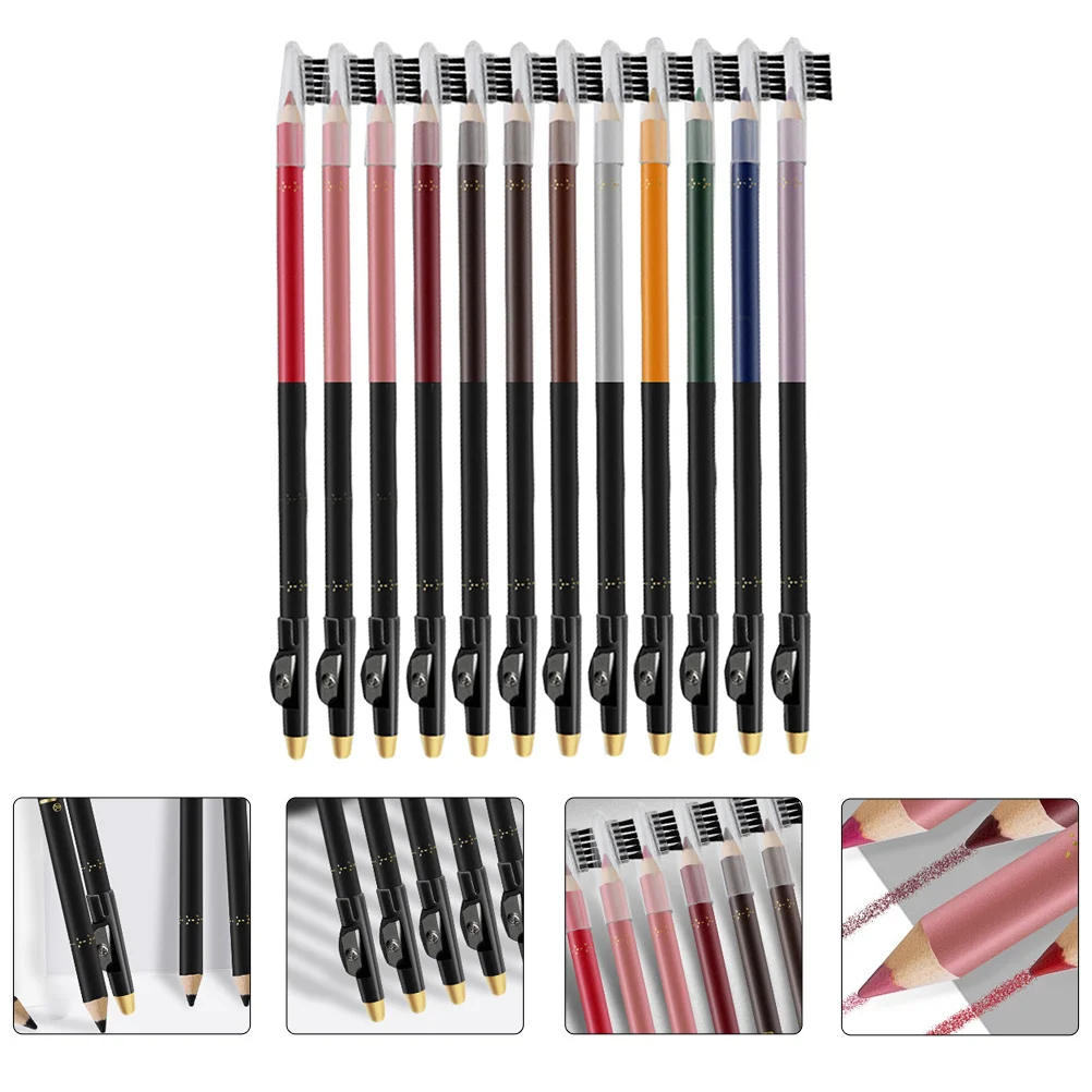12 قطعة مجموعة تحديد الشفاه المقاومة للماء طويلة الأمد ماكياج العين قلم مزدوج الغرض 12 لون مظهر طبيعي ماتي النهاية #3
