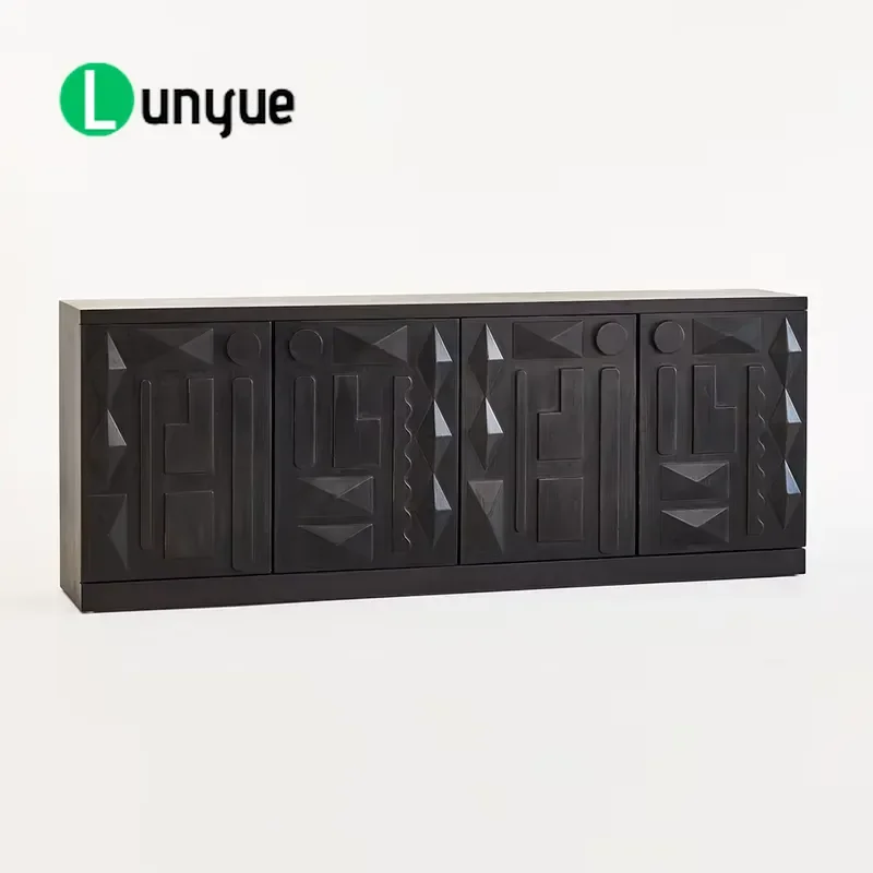 European Dark Brown Retro Minimalist Cabinet Embossed Abstract Texture Storage Furniture For Living Room Home Decor Modern