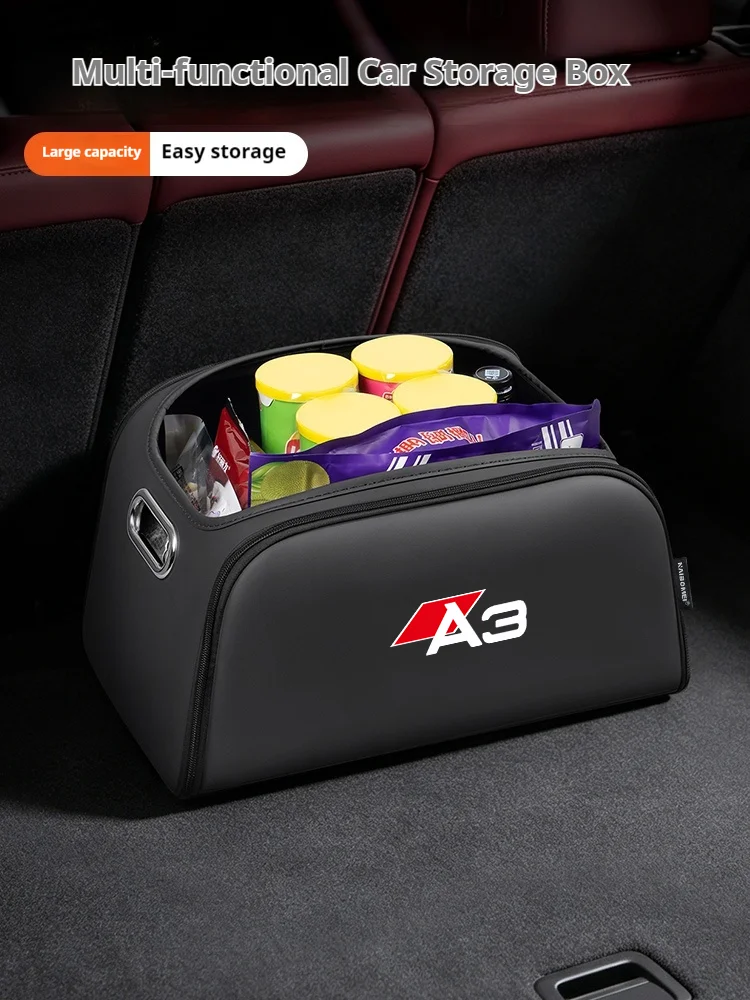 Kofferraum-Organizer Box Aufbewahrungstasche mit Integrierter Tasche aus Leder Wasserdicht für Audi A3 Auto-Innenausstattung
