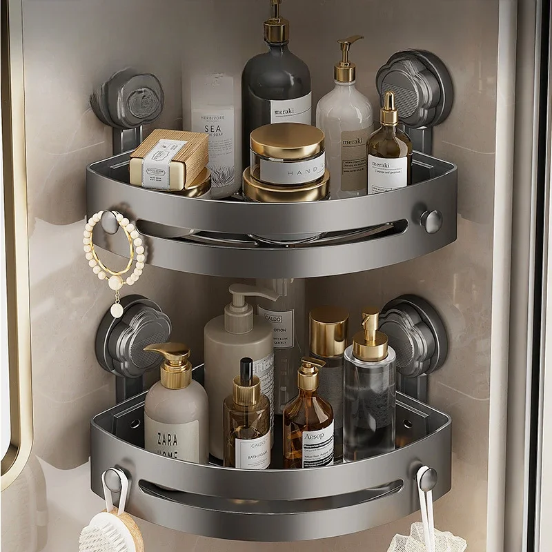 Suction Cup Without Punching Triangle Bathroom Storage Rack Strong Load-bearing Unlocking Mobile Waterproof  MoistureImprovement