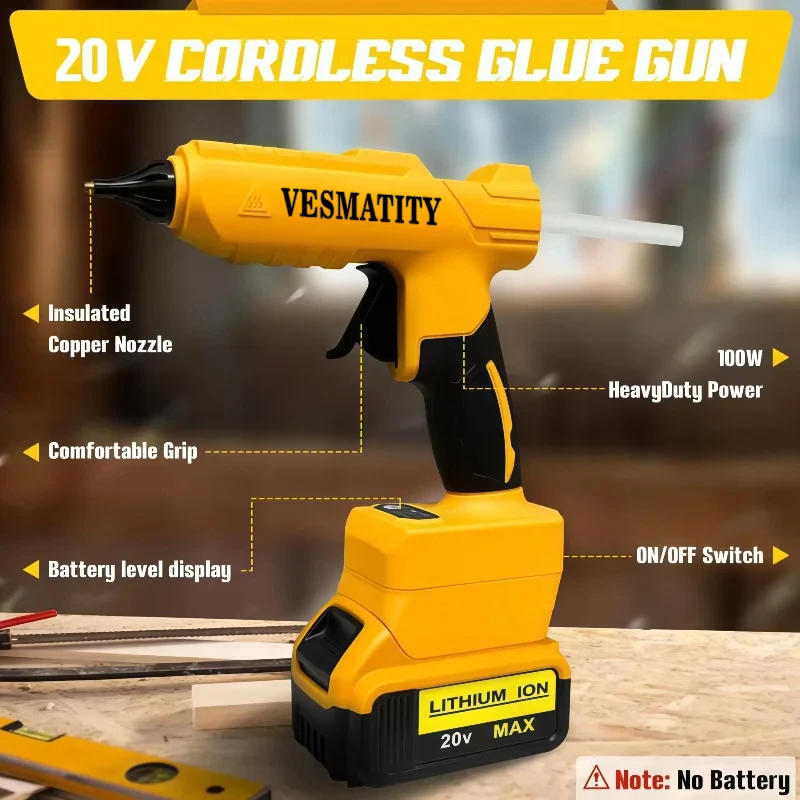 Handheld Electric Multifunctional Hot Melt Glue Gun VESMATITY Cordless Anti-scald Nozzle Repair DIY Tool Welding for 20V Battery