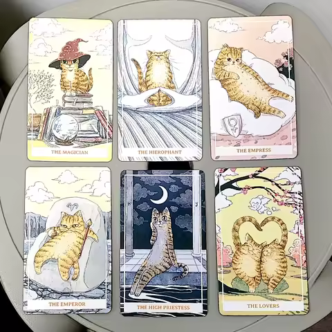 10.3*6cm - Sunny Orange Cat Tarot - Whimsical Cartoon Kitty Tarot Deck for Beginners 78 Pcs Tarot Cards