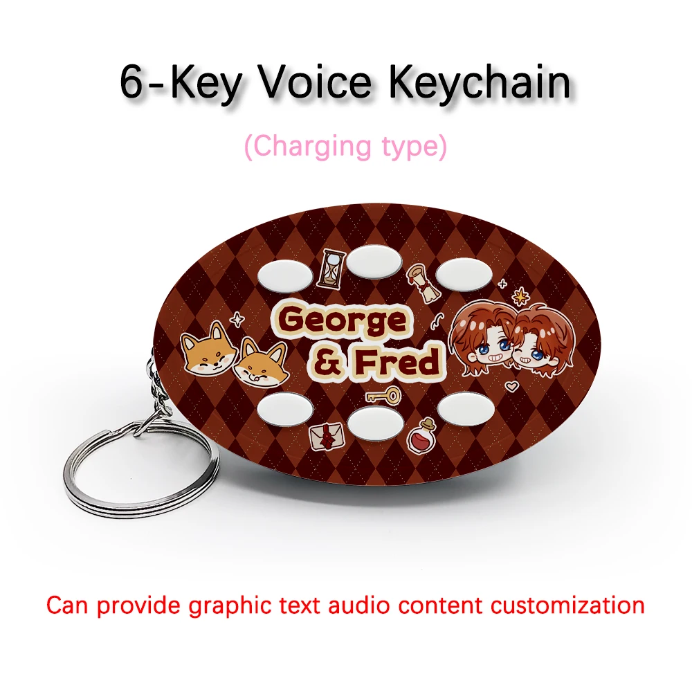 Creative Voice Keyring For Harry Potter Role George Fred Weasley 6-Key Audio / Picture Custom Rechargeable Keychain Pendant Gift