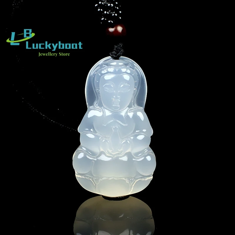 Natural authentic Australian ice species Chalcedony Guanyin Bodhisattva  Men's  Jade  Pendant Pendant