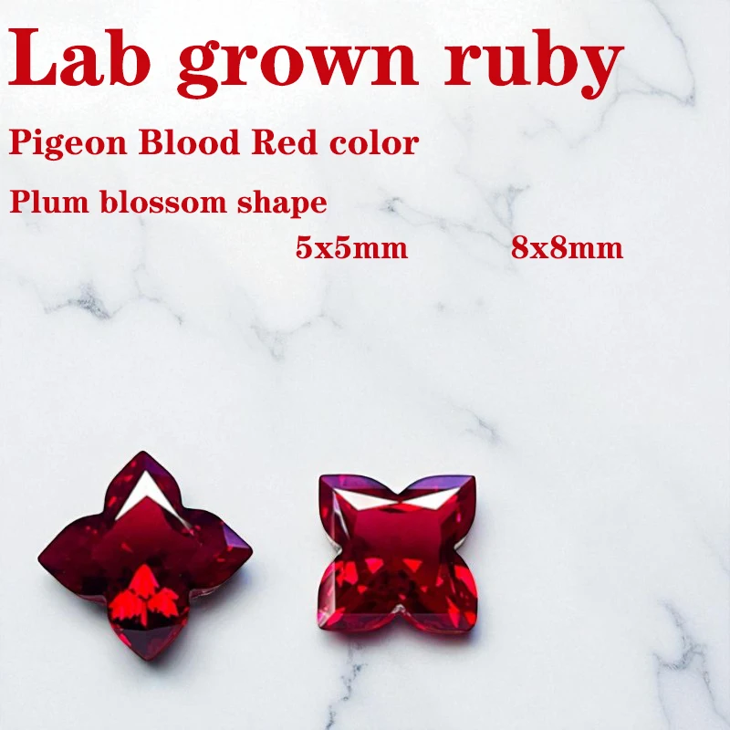 

Ruby Plum Blossom Cut VVS1 Lab Grown Gemstone Pigeon Blood Red for Advanced Chamrs Jewelry Rings Earrings Making Certificate