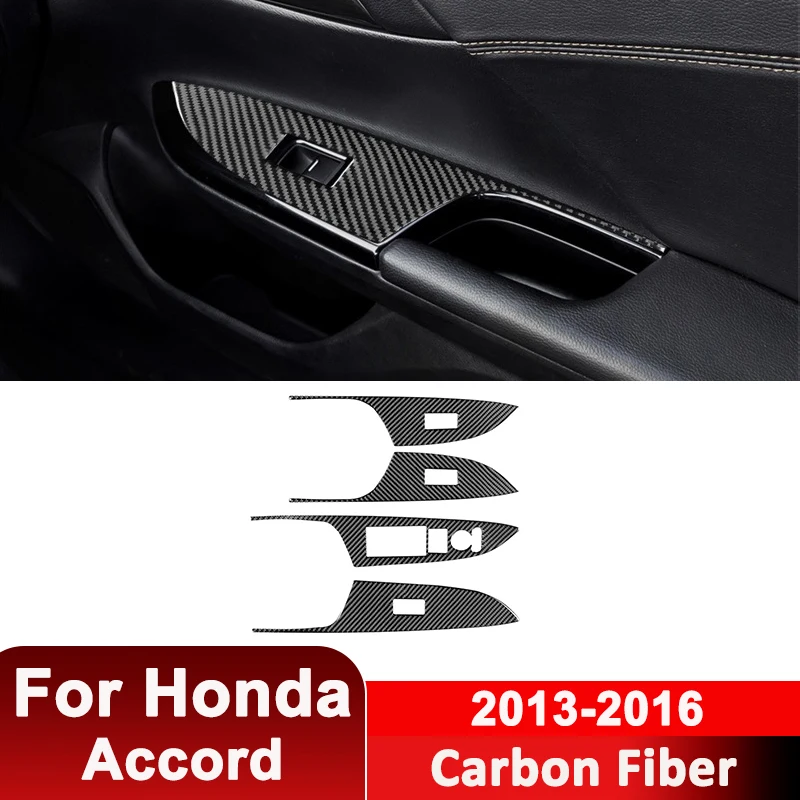 

For Honda Accord 2013-2016 Carbon Fiber Car Door Window Lifter Control Panel Trim Frame Decorative Sticker Auto Interior Parts