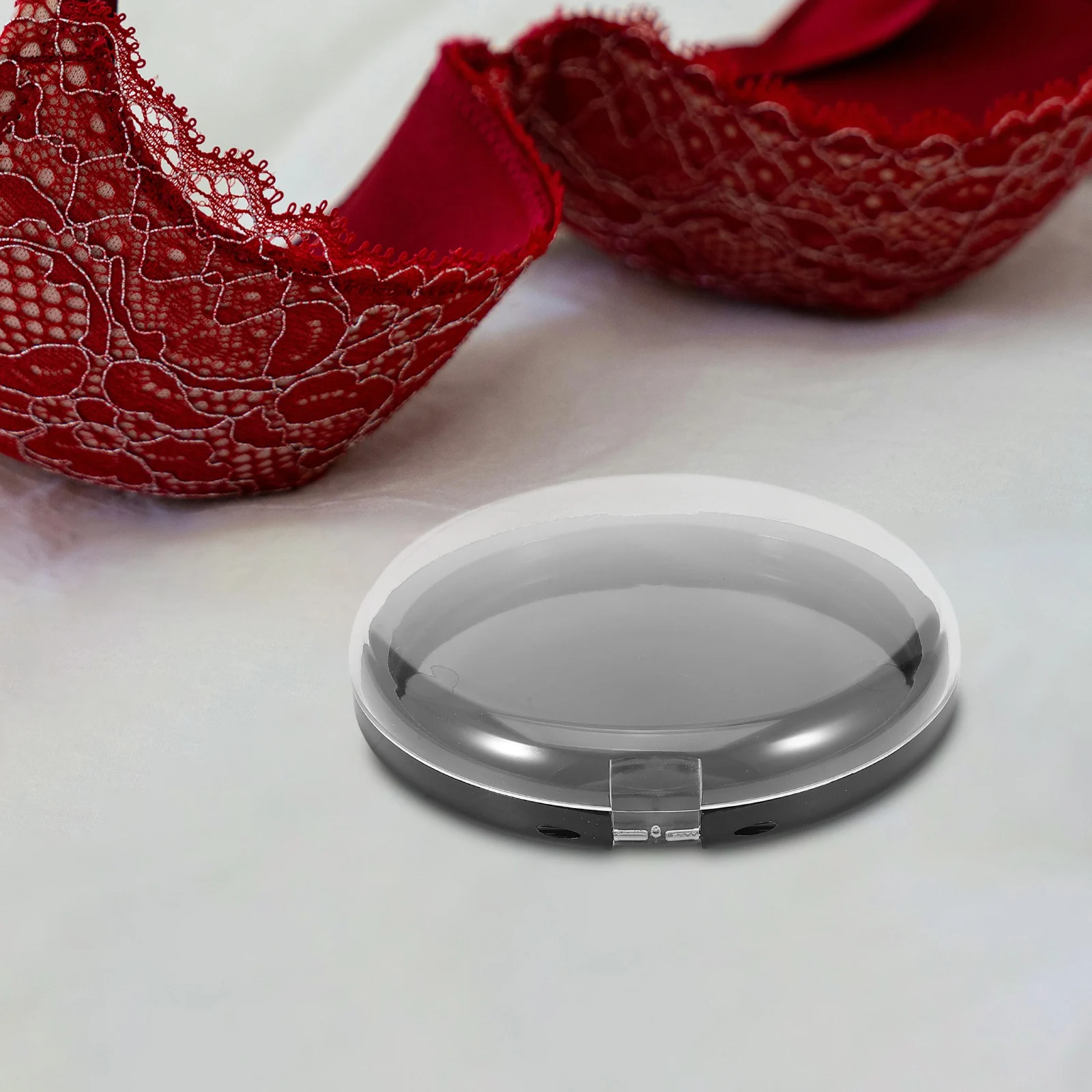 

Chest Patch Box Black Bottom Transparent Lid Round Dome Shaped Bra Pad Case Compact Travel Storage For Invisible Bra Small Size