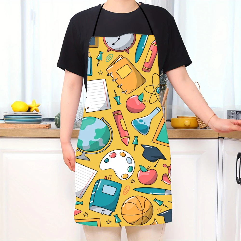 School Themed Apron With Educational Icons For Kids And Teachers Featuring Books Globe Clocks And School Supplies